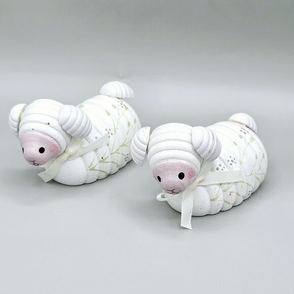 Vintage Easter Lamp Decor CMC 1984 Wooden Pair Hand Pained Green Lavender Flower - Picture 4 of 13